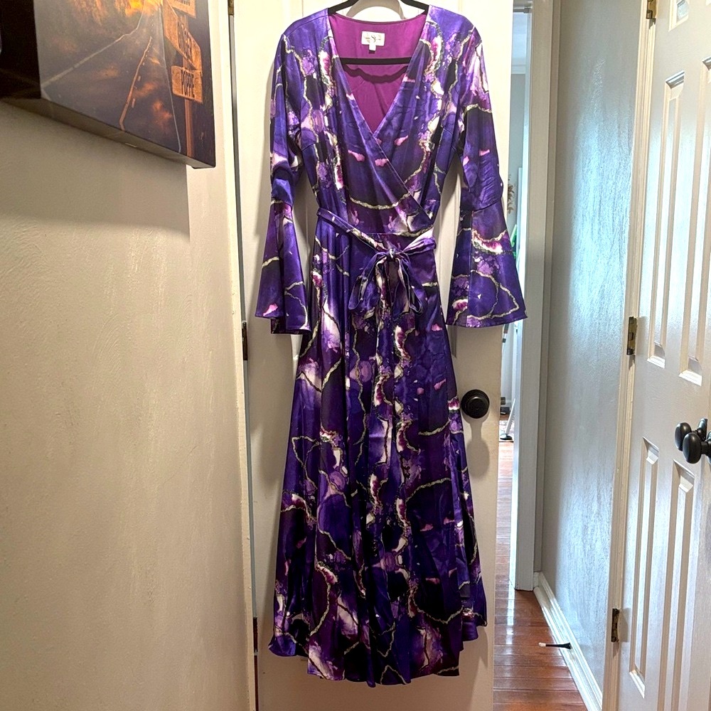 Sassy Jones Elegant Lined Purple Formal Wrap Dress